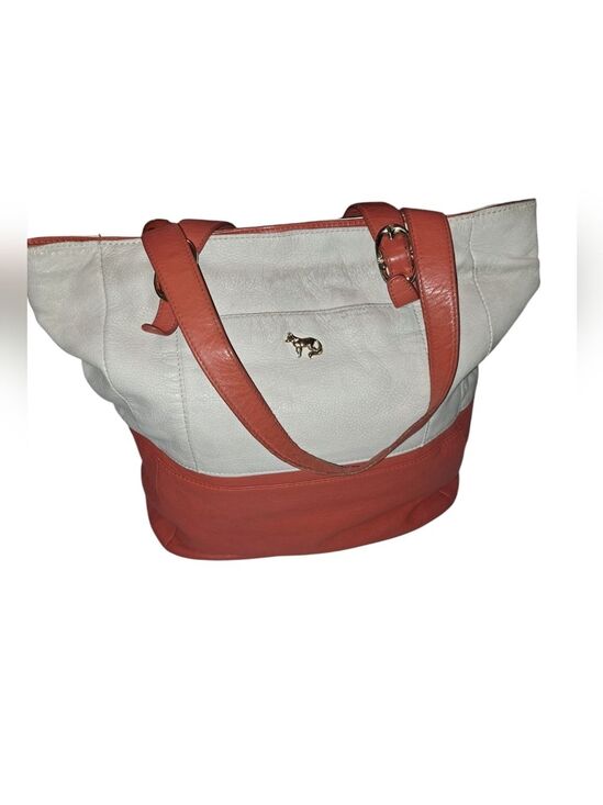 Emma Fox Handbags - Emma Fox Colorblock Shoulder Bag. Goldtone Hardware. Double Sided. Logo. Orange.